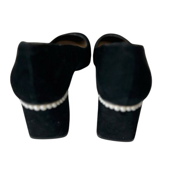 Chico's Black Alessia Suede Faux Pearl Trim Pumps Block Heels Size 9 M - Picture 4 of 8